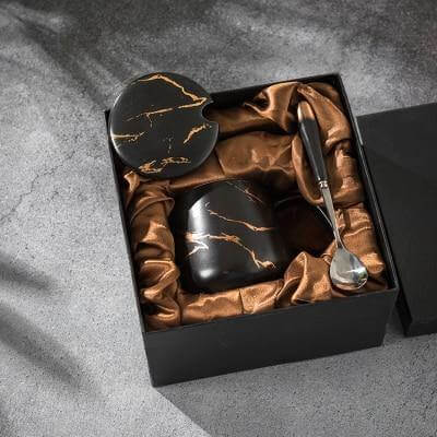 Coffret cadeau de tasses à café de luxe au design marbré