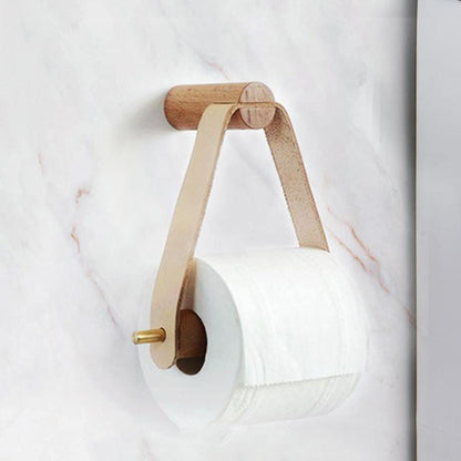 Stylish Wooden Toilet Paper Holder with Leather Accent - Halri