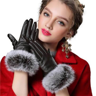 Gants d'hiver luxueux en véritable fourrure pour femmes
