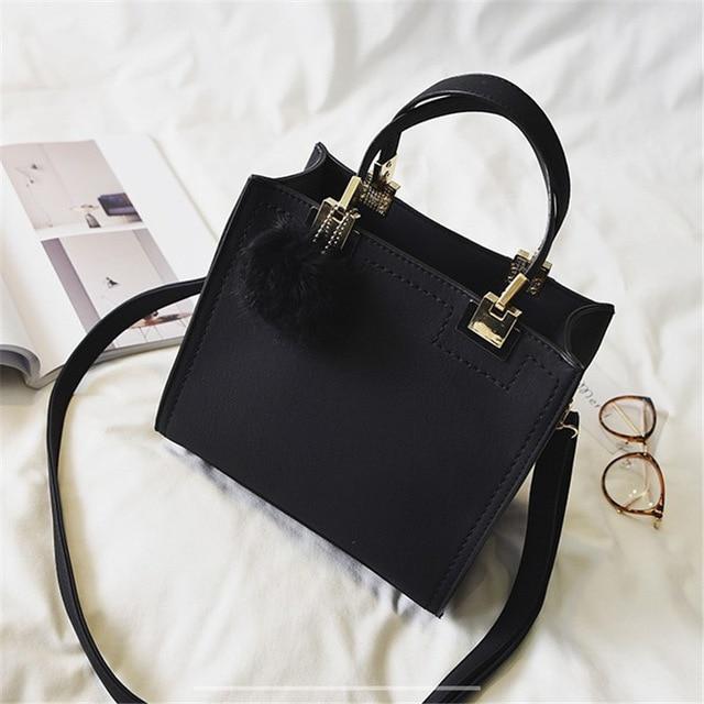 Luxury Fur Pom Pom Soft Leather Tote Women Bag - Halri