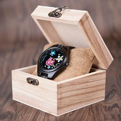 Natural Bamboo Wood Ladies Watch with Floral Dial - Halri