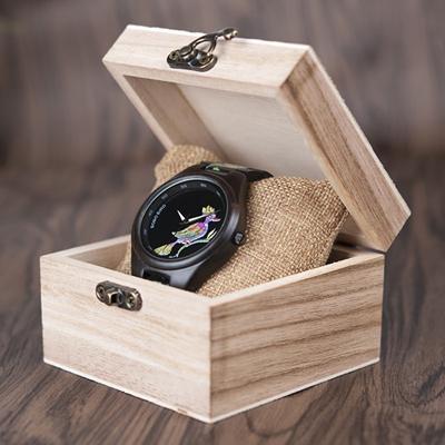 Montre femme en bois de bambou naturel avec cadran floral