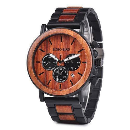Montre militaire chronographe en bois robuste pour homme
