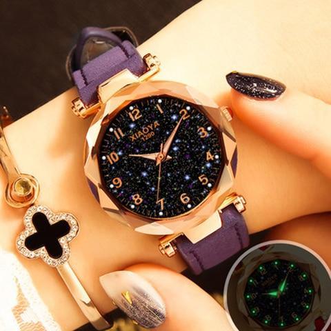 Montre-bracelet tendance pour femme avec étoile galaxie colorée