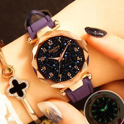 Montre-bracelet tendance pour femme avec étoile galaxie colorée