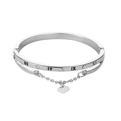 Bracelet manchette élégant en forme de cœur avec chiffres romains