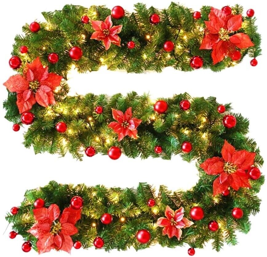 Deluxe LED Outdoor Stair Christmas Garland 9 Feet Long
