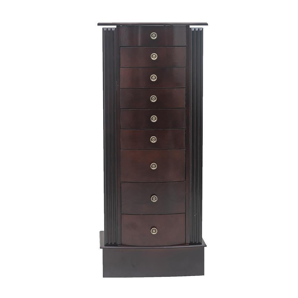Tall Wooden Mirror Jewelry Storage Cabinet Organizer