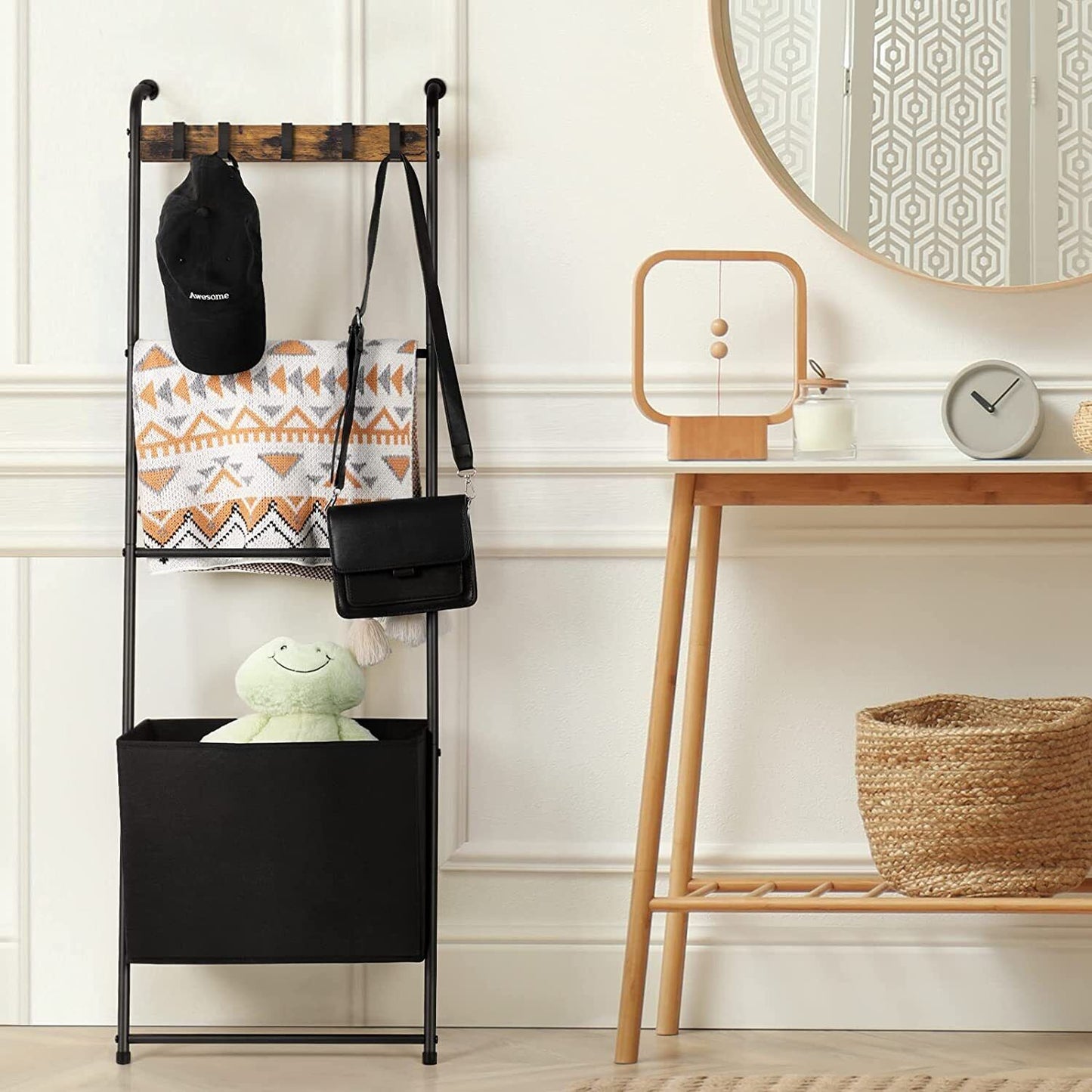 Space Saving Folding Blanket Ladder Storage Rack