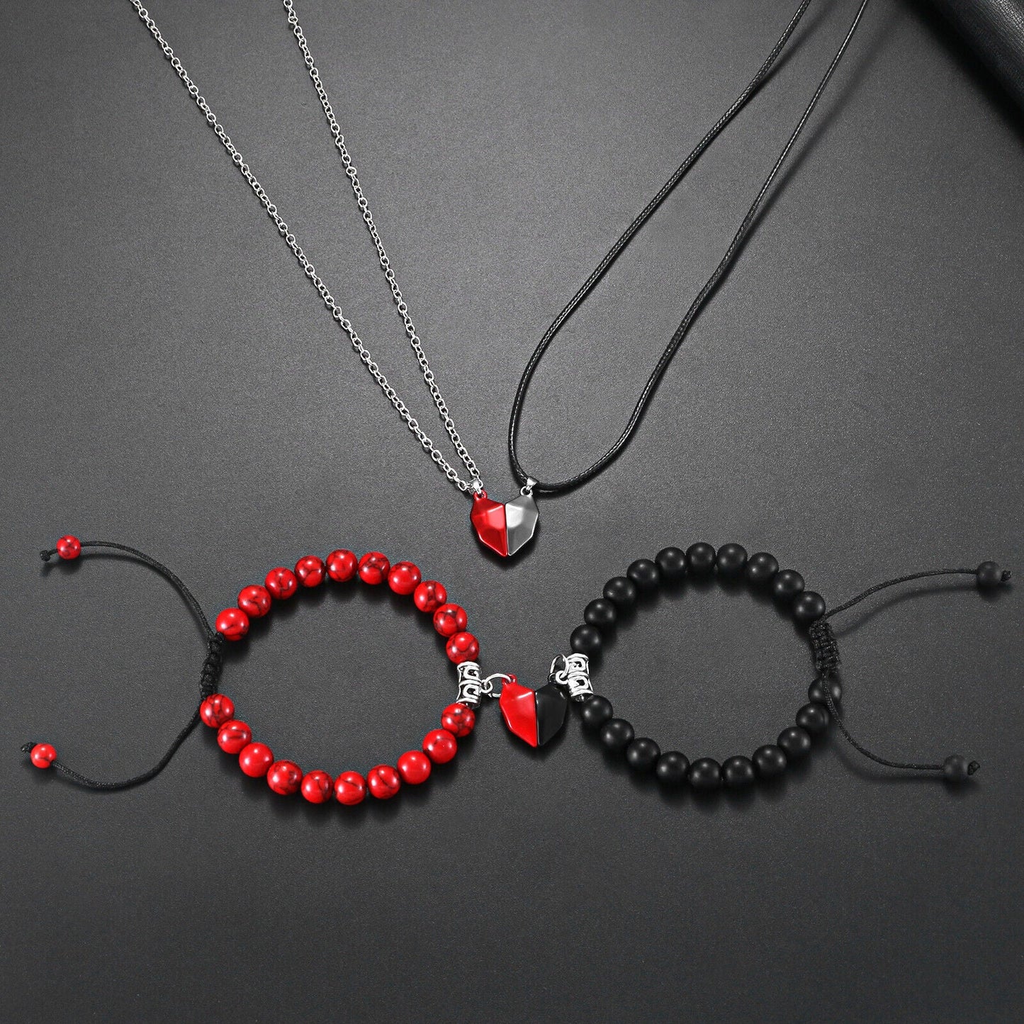 Romantic Heart Shaped Lovers Necklace And Bracelet Set