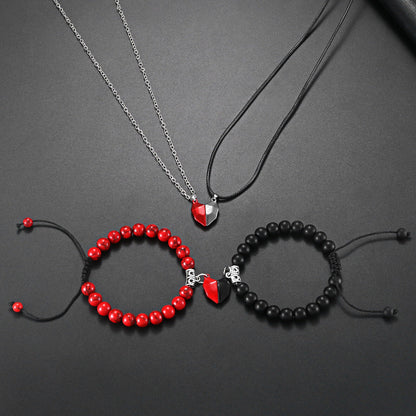 Romantic Heart Shaped Lovers Necklace And Bracelet Set