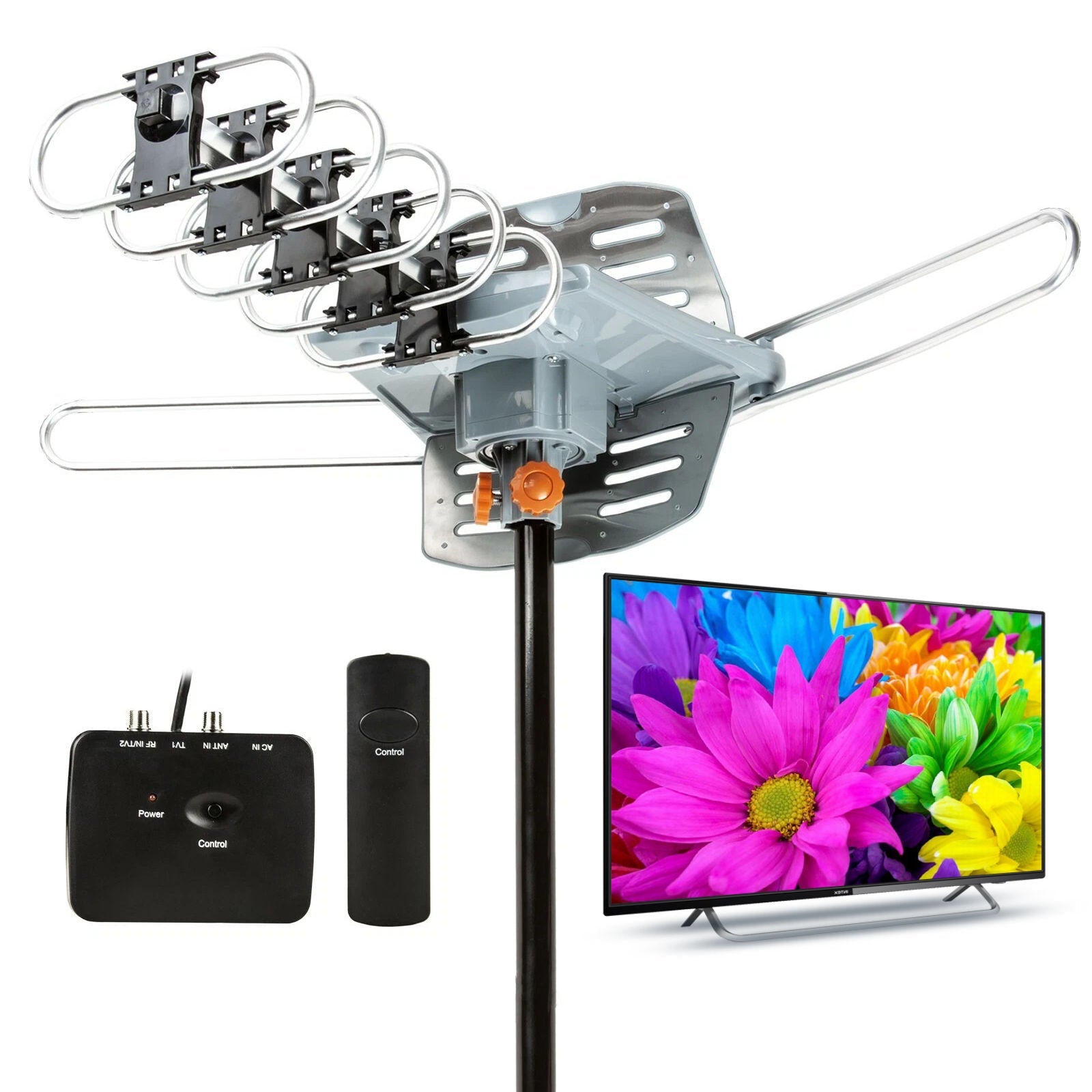 Strong Signal Outdoor HDTV Antenna with 360 Degree Rotation - Halri