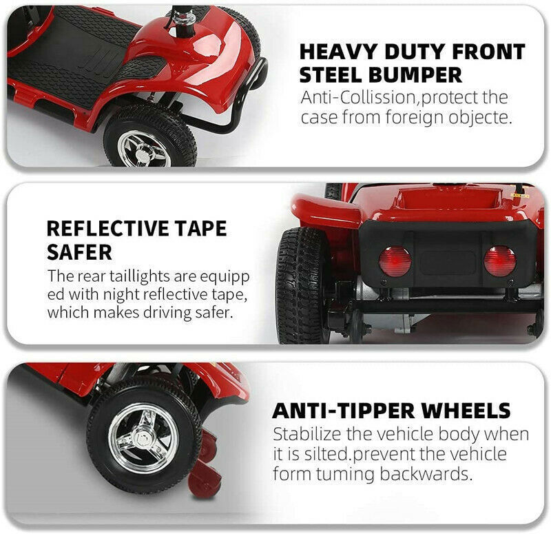 Stable 4 Wheel Senior Electric Scooter 180W Powerful Drive