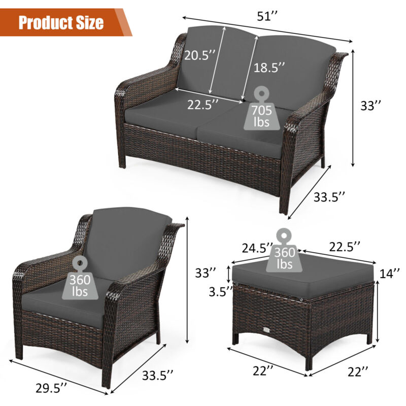 Comfortable 5 Piece Outdoor Wicker Sofa Set with Cushions