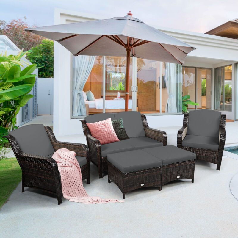 Comfortable 5 Piece Outdoor Wicker Sofa Set with Cushions