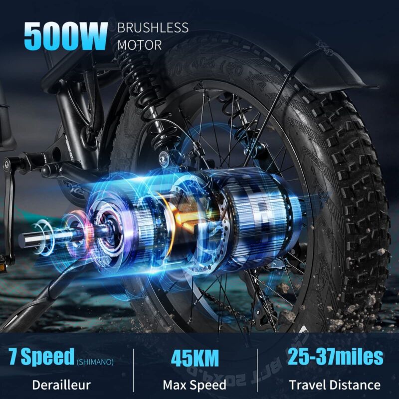 Powerful 1000W Electric Mountain Bike 20 Fat Tire Ebike
