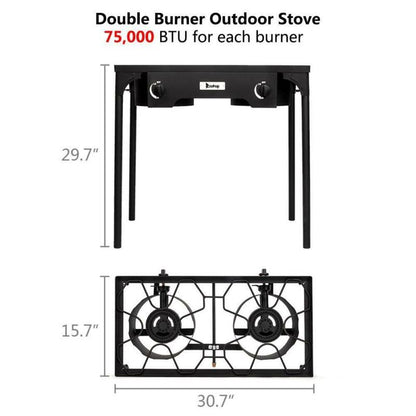 Portable 2 Burner Gas Outdoor Camping Stove BBQ Grill