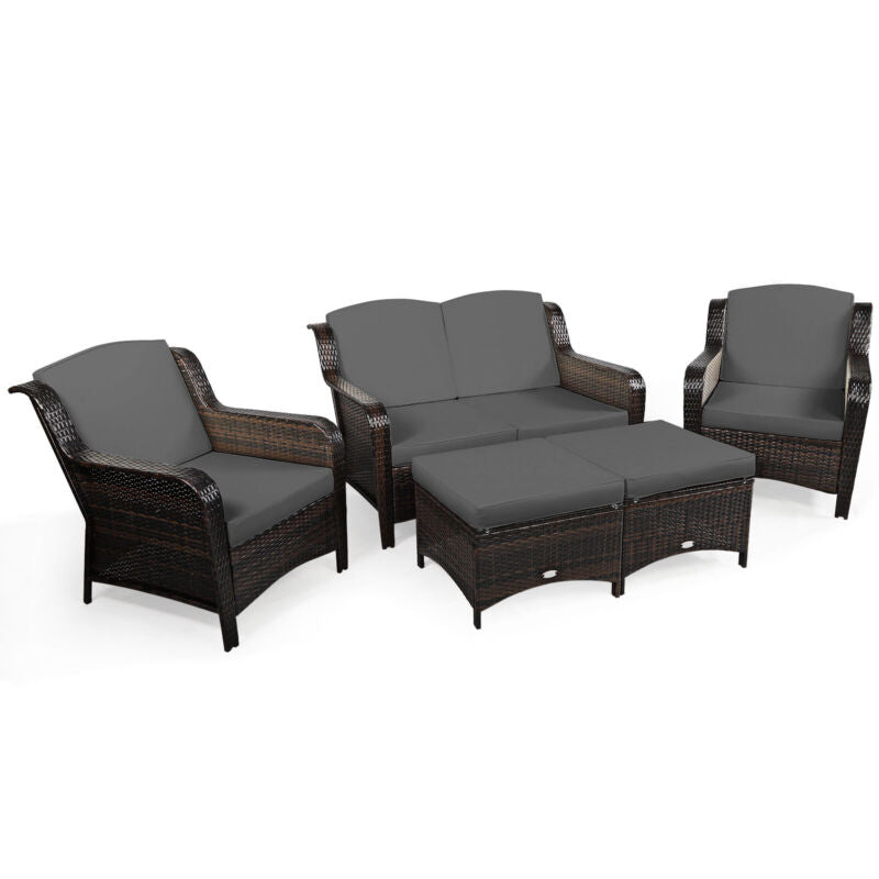 Comfortable 5 Piece Outdoor Wicker Sofa Set with Cushions - Halri