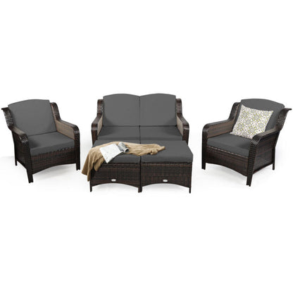 Comfortable 5 Piece Outdoor Wicker Sofa Set with Cushions