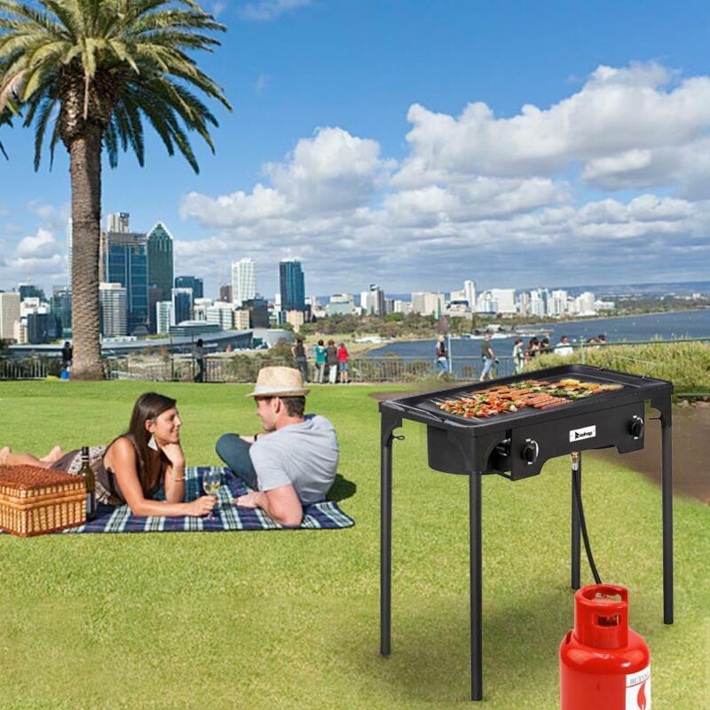 Portable 2 Burner Gas Outdoor Camping Stove BBQ Grill