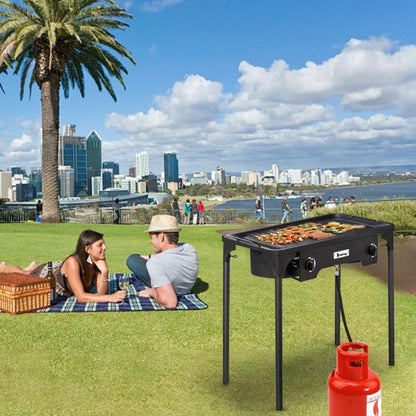 Portable 2 Burner Gas Outdoor Camping Stove BBQ Grill