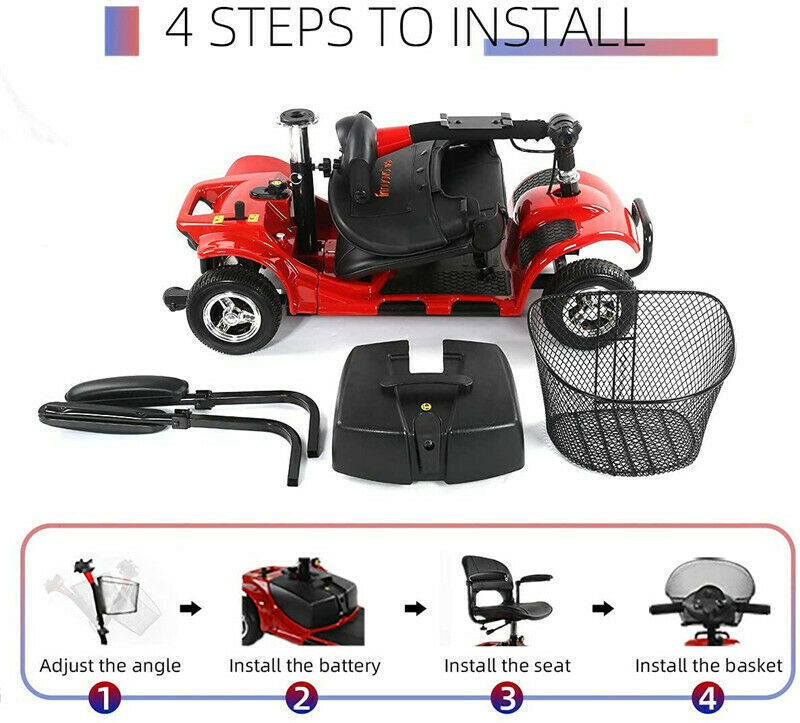 Stable 4 Wheel Senior Electric Scooter 180W Powerful Drive