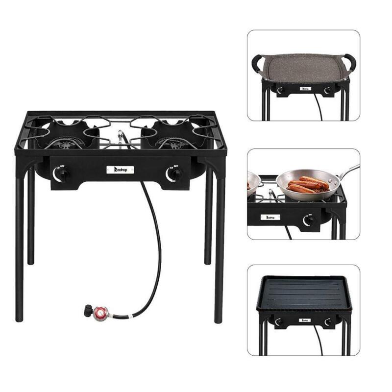Portable 2 Burner Gas Outdoor Camping Stove BBQ Grill