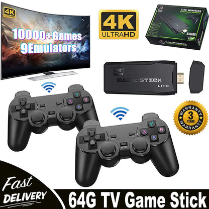4K Gaming Console Stick with 64GB and Wireless Controllers