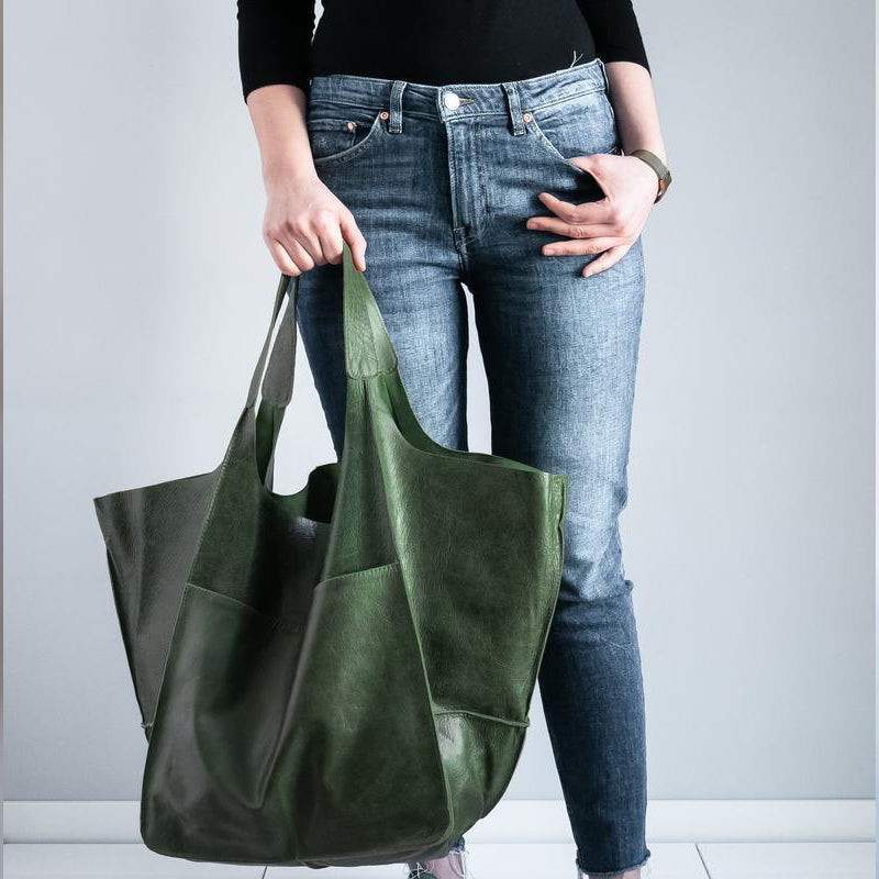Grand sac cabas en cuir véritable