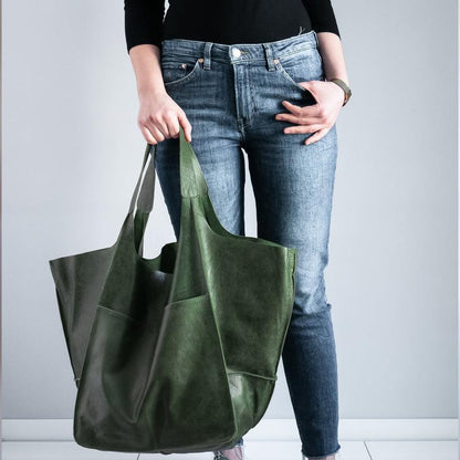 Grand sac cabas en cuir véritable