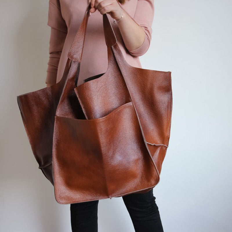 Grand sac cabas en cuir véritable