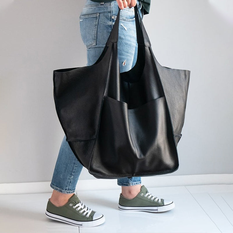 Grand sac cabas en cuir véritable