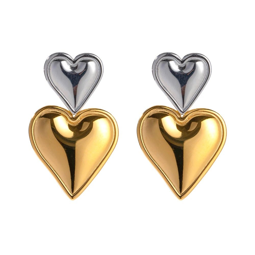 Ravissantes boucles d'oreilles pendantes double cœur 