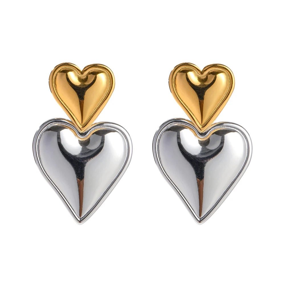 Lovely Double Heart Drop Earrings - Halri