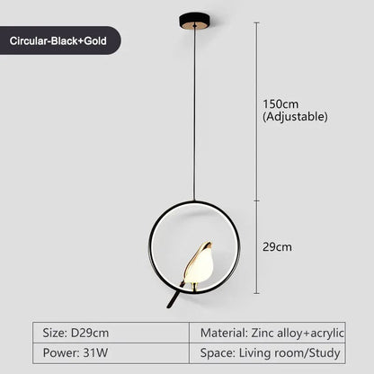 Suspension ronde en forme d'oiseau