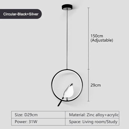 Suspension ronde en forme d'oiseau